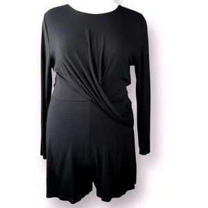 ASOS Long Sleeves Stretchy Knit Romper Drapey Sash Back Keyhole Size 14 Black